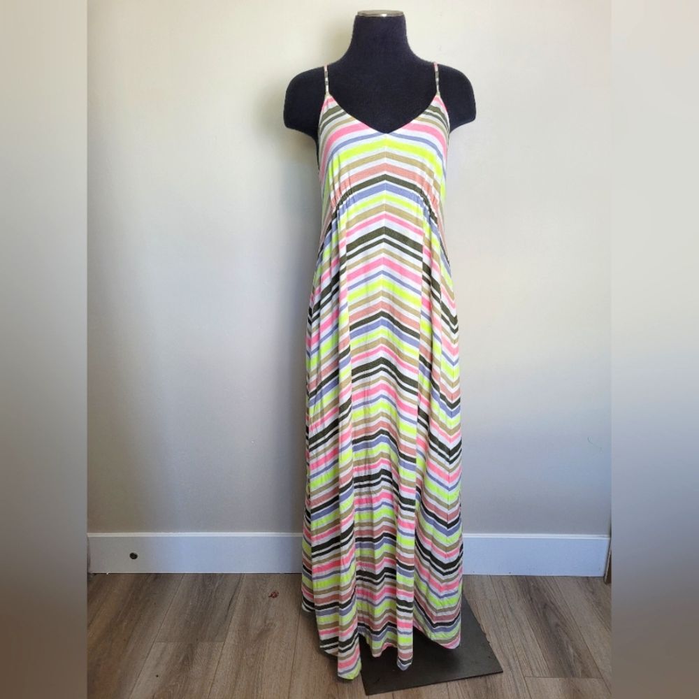 Old Navy Pastel Striped Maxi Dress Spaghetti Strap Racerback Sundress Medium